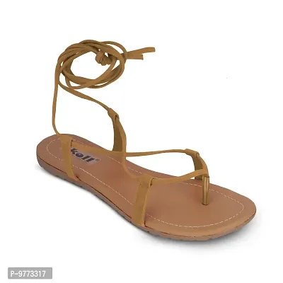 SKOLL Women's Synthetic Formal Flat Sandals for Parties (Tan, Numeric_3)