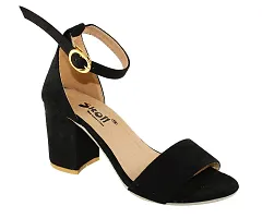 SKOLL Women Black Suede Block Heel Fashion Sandals 39-thumb1