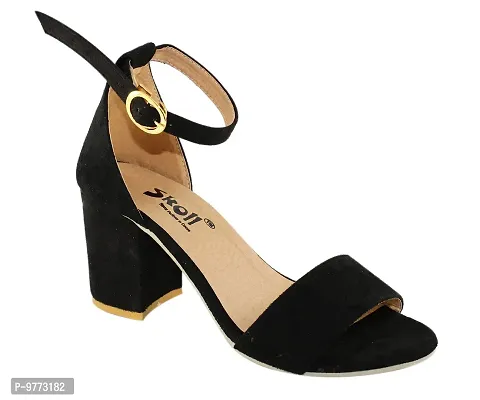 SKOLL Women Black Suede Block Heel Fashion Sandals 39-thumb2