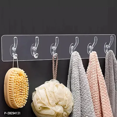 SKOLL Wall Hanger Hooks for Hanging Clothes Strong Self Adhesive Magic Sticker Home, Kitchen, Office, Bathroom, Bedroom, Door Organizers, Accessories Items Pack of 1 (6 Hooks Hanger)-thumb0