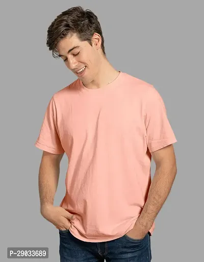 Trendy Cotton Blend Solid Round Neck Tees for Men