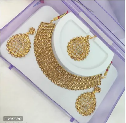 Stylish Golden Alloy American Diamond Jewellery Set For Women