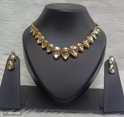 Stylish Golden Alloy Crystal Jewellery Set For Women-thumb0