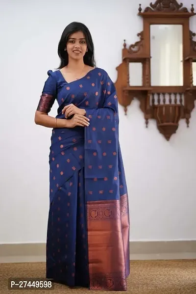 Designer Blue Art Silk Saree With Blouse Piece For Women