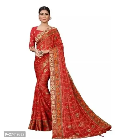 Designer Red Art Silk Saree With Blouse Piece For Women