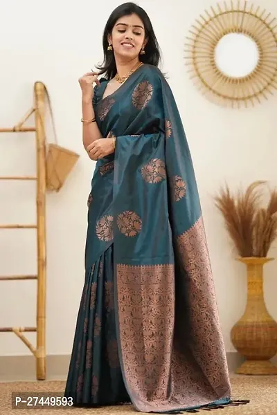 Designer Teal Art Silk Saree With Blouse Piece For Women-thumb0