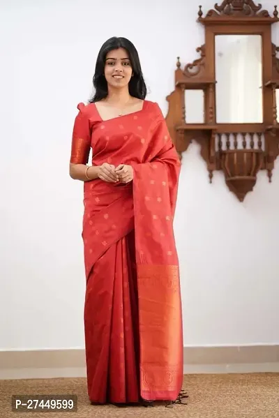 Designer Red Art Silk Saree With Blouse Piece For Women