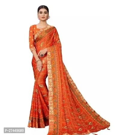 Designer Orange Art Silk Saree With Blouse Piece For Women-thumb0