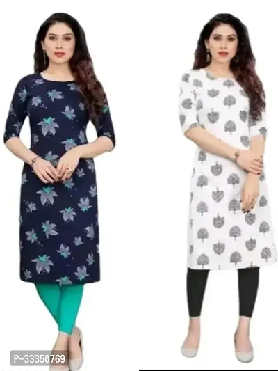 Stylish A-Line Multicoloured Printed Crepe Kurta Bottom Set For Women Combo Of 2-thumb0