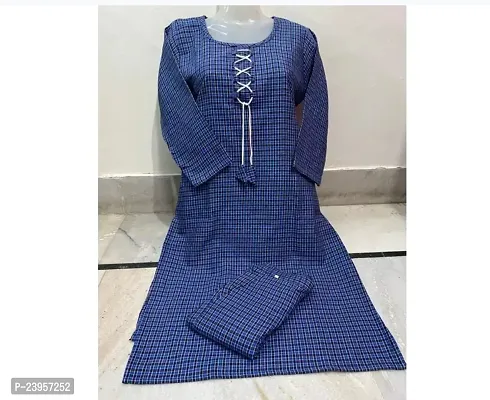 Trendy Blue Striped Wool Straight Kurta Pant Set For Women-thumb0