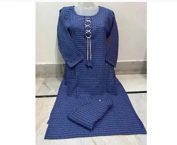 Trendy Blue Striped Wool Straight Kurta Pant Set For Women