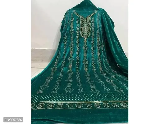 Elegant Green Velvet Printed Dress Material with Dupatta For Women-thumb0