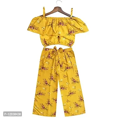 Girls/Kids Fusion Wear Floral Print Topplazo Set (Yellow Color)