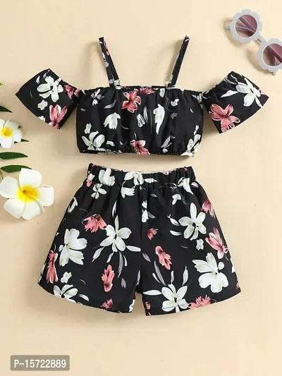 Black Floral Print Top And Shorts(NEW)-thumb0