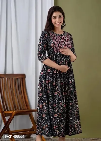 Anarkali Black Printed Cotton Maternity Feeding Dress Kurti-thumb0