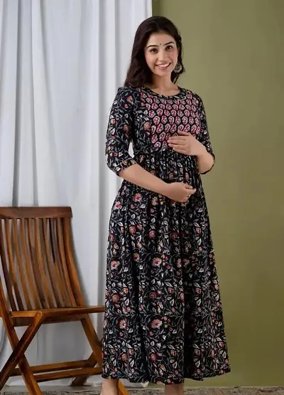 Stylish Cotton Printed Maternity Feeding Kurti