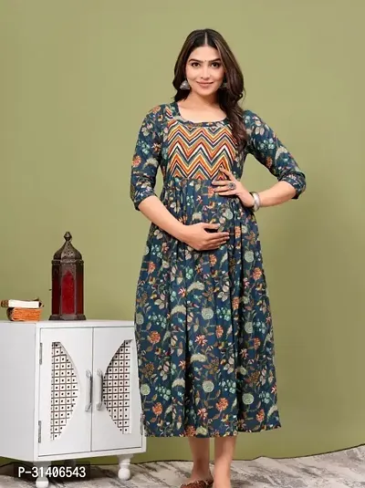 Anarkali Blue Printed Cotton Maternity Feeding Dress Kurti-thumb0