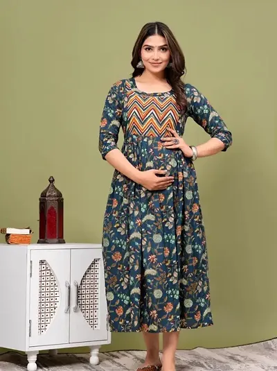 Classic Cotton Printed Maternity Anarkali Kurti