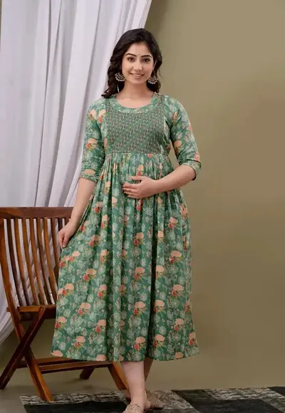 Stylish Cotton Printed Maternity And Feeding Kurti