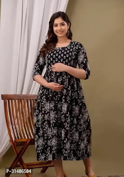 Anarkali Black Printed Cotton Maternity Feeding Dress Kurti-thumb0