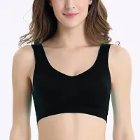 V2 FASHION Women's Nylon, Cotton Non-Padded Wire Free Sports Bra (Air S017_Black, C Green_Free Size)-thumb2