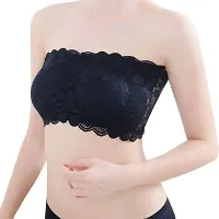 V2 FASHION Women's Cotton Lightly Padded Wire Free Bandeau Bra (lace tube_Black, Naviblue, Maroon_B)-thumb2