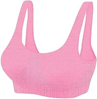 V2 FASHION Women's Nylon, Cotton Non Padded Wire Free Sports, Seamless Bra (vsport_Black, Pink, Rama_Free Size)-thumb3