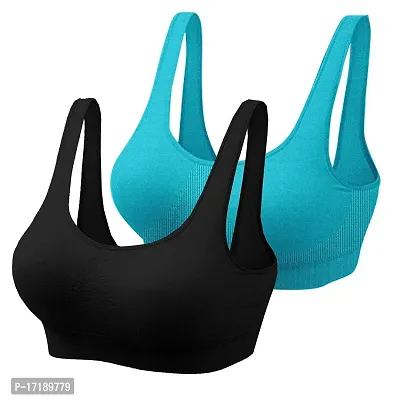 V2 FASHION Women's Nylon, Cotton Non-Padded Wire Free Sports Bra (Air S017_Black, C Green_Free Size)-thumb0