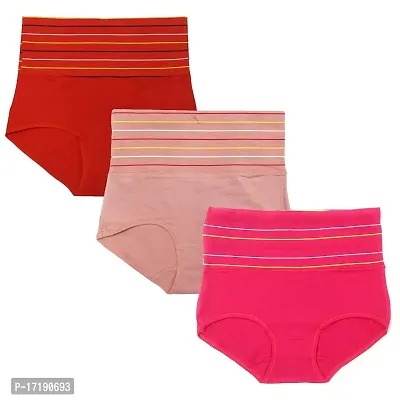 V2 FASHION Women's Multicolor Cotton High Waist Tummy Control Panty-Pack of 3 (Free Size Upto 34 Waist)