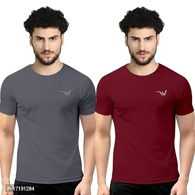 V2 FASHION Men's Round Neck Half Sleeves Regular Dry Fit Gym Sports T-Shirt (Pack of 2)