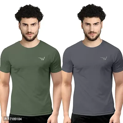 V2 FASHION Men's Round Neck Half Sleeves Regular Dry Fit Gym Sports T-Shirt (Pack of 2)