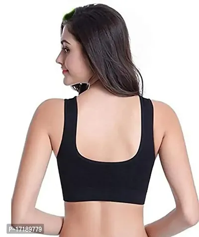 V2 FASHION Women's Nylon, Cotton Non-Padded Wire Free Sports Bra (Air S017_Black, C Green_Free Size)-thumb5