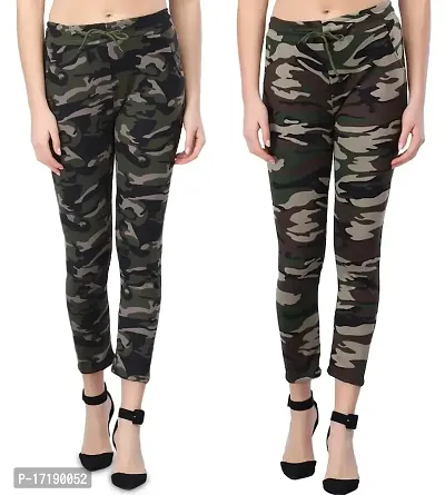 V2 FASHION Women's Skinny Fit Track Pants (Pack of 2) Size 26 to 30 (Army-Coffe Army)