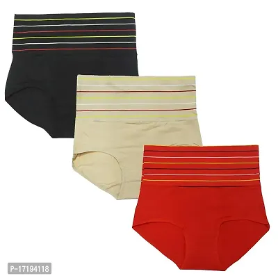 V2 FASHION Women's Multicolor Cotton High Waist Tummy Control Panty-Pack of 3 (Free Size Upto 34 Waist)