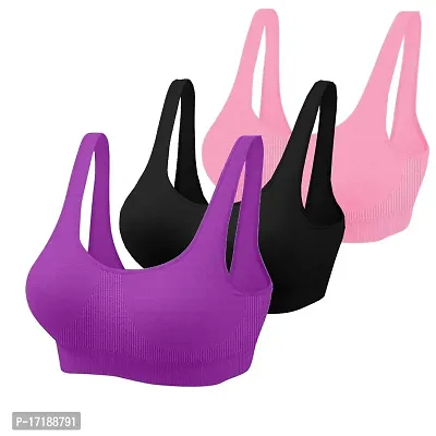 V2 FASHION Women's Nylon, Cotton Non-padded Wire Free Sports Bra (vsport_black, pink, purple_Free Size)