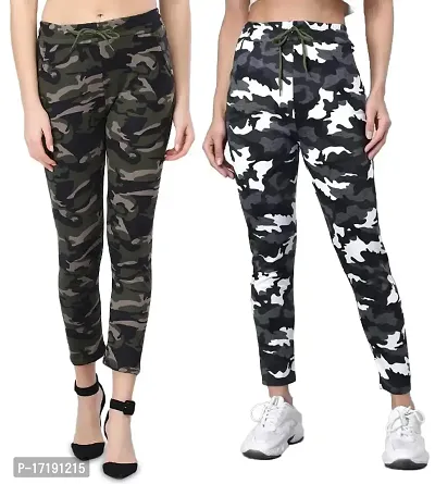 V2 FASHION Women's Skinny Fit Track Pants (Pack of 2) Size 26 to 30 (Army-Black Army)-thumb0