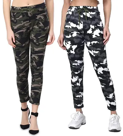 V2 FASHION Women's Skinny Fit Track Pants (Pack of 2) Size 26 to 30 (Army-Black Army)