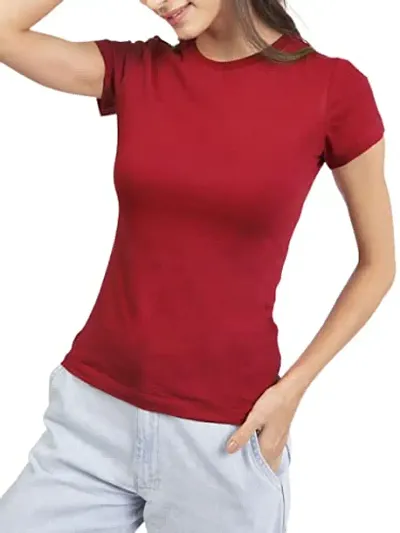 V2 FASHION Women Girls Half Sleeve-Round Neck Lycra T-Shirt Branded Comfort