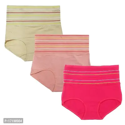 V2 FASHION Women's Multicolor Cotton High Waist Tummy Control Panty-Pack of 3 (Free Size Upto 34 Waist)