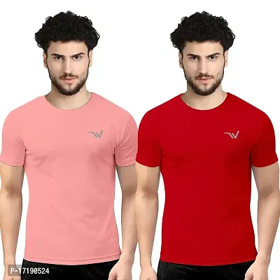 V2 FASHION Men's Round Neck Half Sleeves Regular Dry Fit Gym Sports T-Shirt (Pack of 2) Pink-red