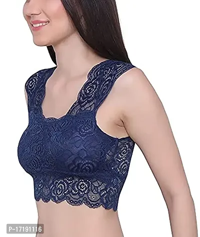 V2 FASHION Styled Fancy Neted Bra { Free Size 30 to 34 } (navyblue, Free)-thumb2