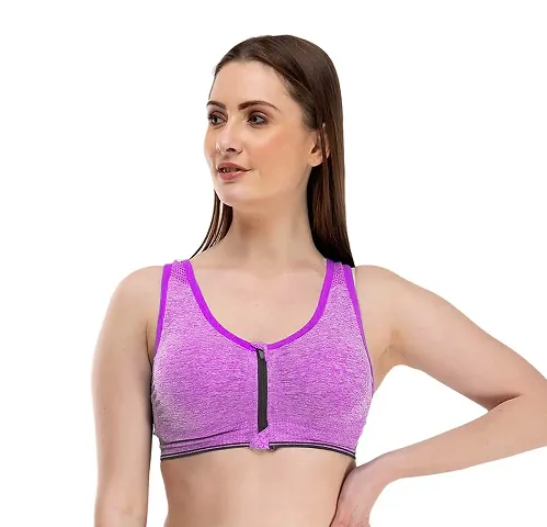 Flicarts Women's Fitness Push-up,Nylon Spandex Lightly Padded,Non-Wired Front Zipper Sports Bra(Free Size)