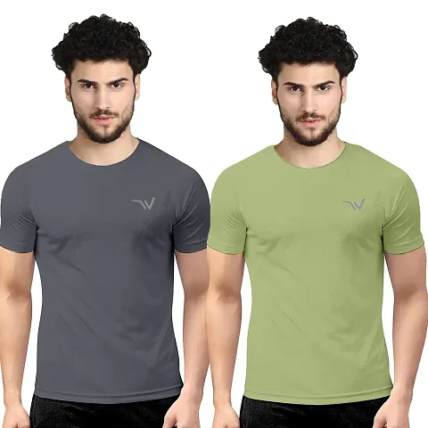 V2 FASHION Men's Round Neck Half Sleeves Regular Dry Fit Gym Sports T-Shirt {Pack of 2}