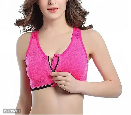 V2 FASHION Front Zip Sport Bra { Free Size 30 to 34 } (Pink, Free)-thumb0