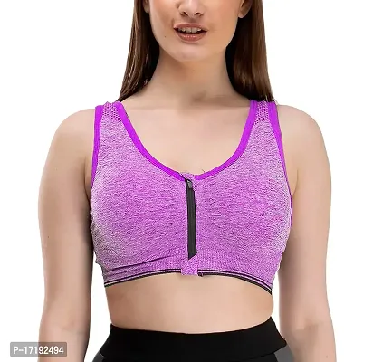 V2 FASHION Front Zip Sport Bra { Free Size 30 to 34 } (Purple, Free)-thumb3