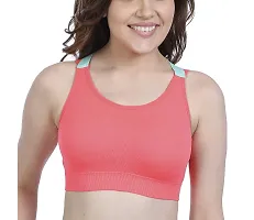 V2 FASHION Women's Nylon  Spandex Lightly Padded, with Removable Pads Non-Wired Sports Bra (Dark pich, Free)-thumb2