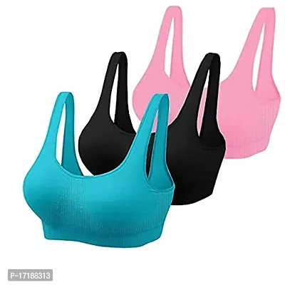 V2 FASHION Women's Nylon, Cotton Non Padded Wire Free Sports, Seamless Bra (vsport_Black, Pink, Rama_Free Size)