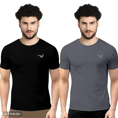 V2 FASHION Men's Round Neck Half Sleeves Regular Dry Fit Gym Sports T-Shirt {Pack of 2}