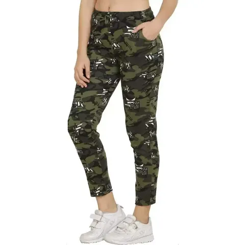 V2 FASHION Women's High Rise Skinny Fit Camouflage Print Army Track Pants Joggers ( Free Size 28 to 30 )