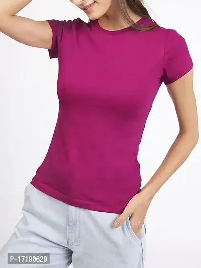 V2 FASHION Women  Girls Half Sleeve-Round Neck Cotton Lycra T-Shirt Branded Comfort-thumb0